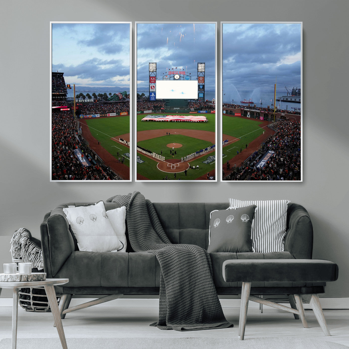 MGV-FC-48X32-3P - Oracle Park San Francisco Giants Wall Art | 3-Panel Canvas Print of Oracle Park Stadium | Large Framed Baseball Wall Decor | Ready-to-Hang MLB Canvas Print