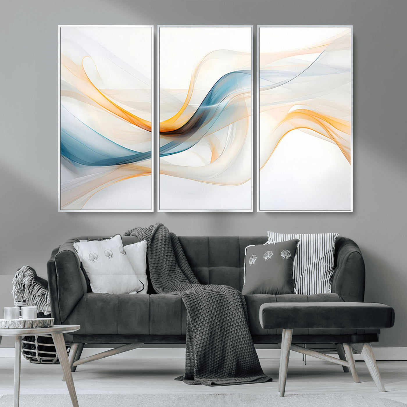 MGV-FC-48X32-3P - Decorative Turquoise Abstract Wave Wall Art Canvas Print