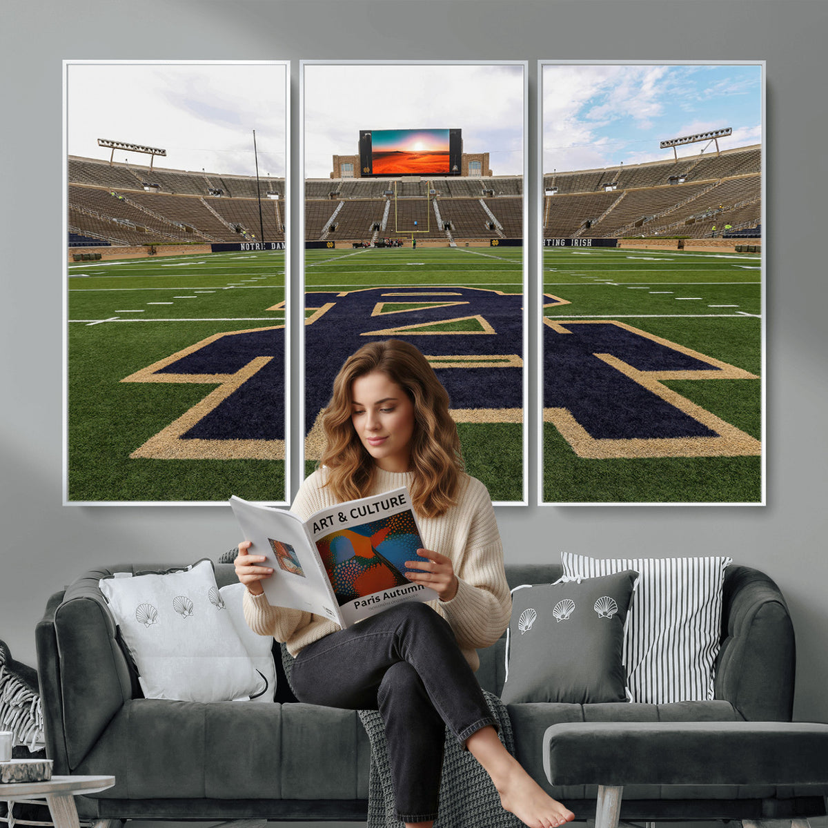52835-MGV-CV-36X24 - Notre Dame Stadium Giclee Canvas Print | Triptych Wall Art Featuring Iconic Notre Dame Football