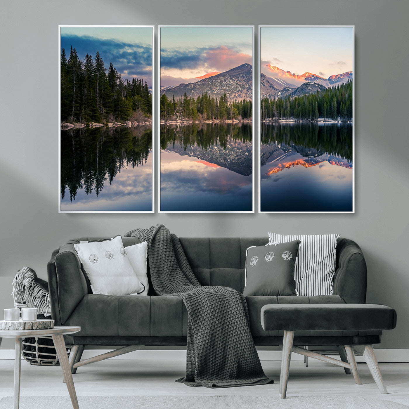 -Bear Lake Reflection at Rocky Mountain National Park Wall Art Canvas Print, Scenic Mountain