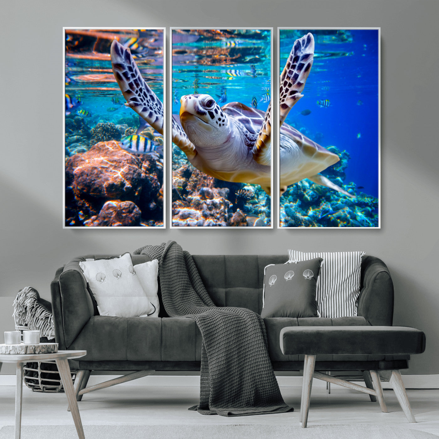 MGV-FC-48X32-3P - Underwater Sea Turtle Wall Art Canvas Print – Vibrant Ocean Coral Reef Décor, Ready to Hang