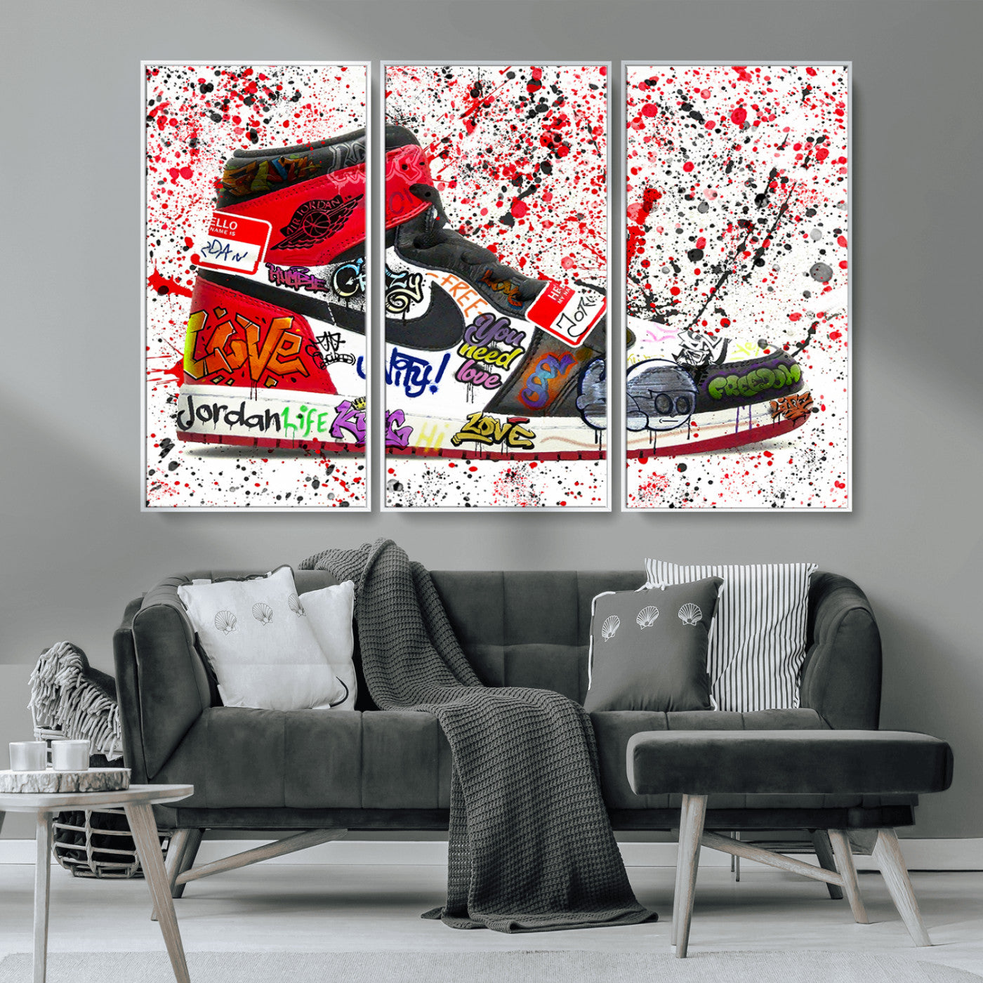 MGV-FC-48X32-3P - Jordan Shoes Graffiti Wall Art Canvas Print- Jordan Graffiti Canvas Wall Art - Framed Perfect for Sneaker heads and Urban Art Lovers