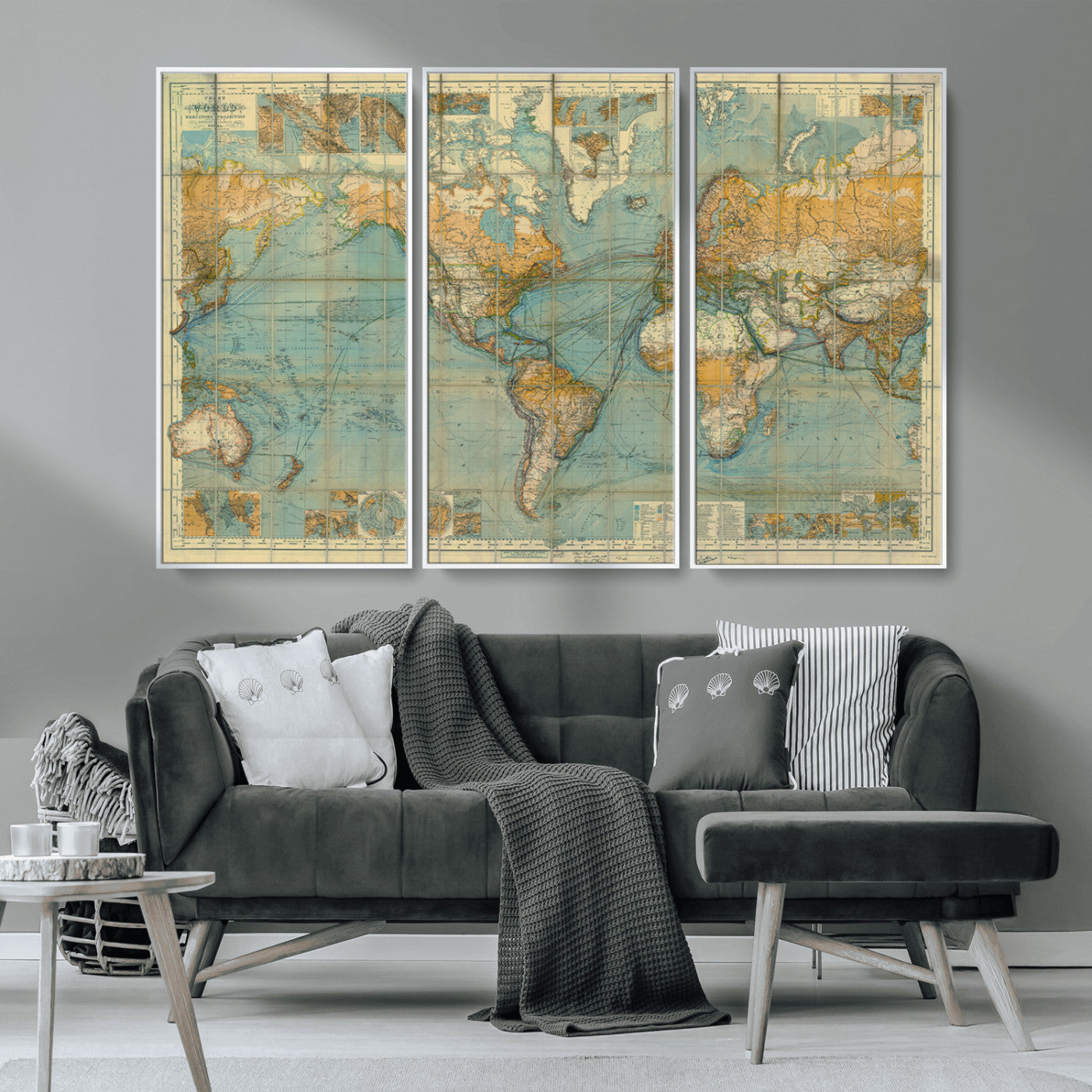 MGV-FC-48X32-3P - Push Pin World Map Canvas Print – Framed Wall Art for Couples to Track Their Travels – Anniversary