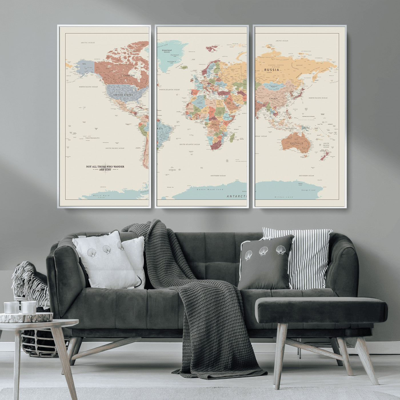 MGV-FC-48X32-3P - Push Pin World Map Canvas Print – Framed Wall Art for Couples to Track Their Travels – Anniversary