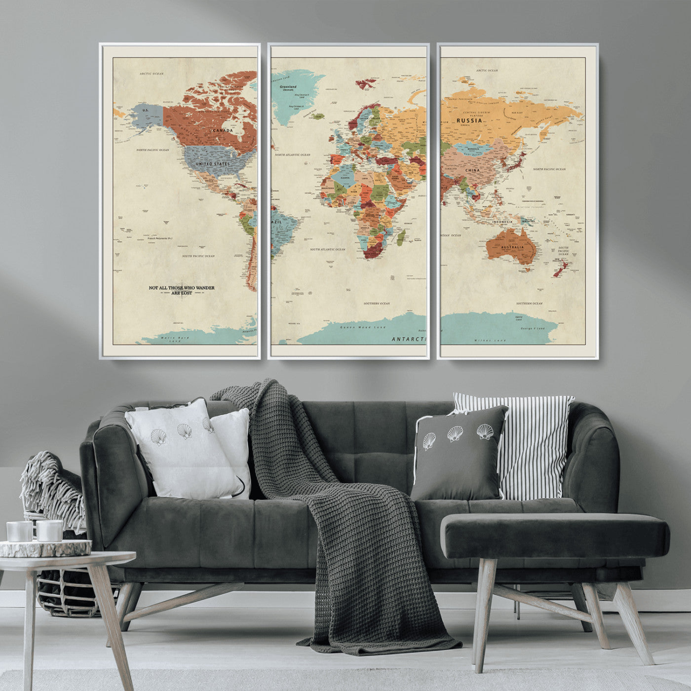 MGV-FC-48X32-3P - Push Pin World Map Canvas Print – Framed Wall Art for Couples to Track Their Travels – Anniversary