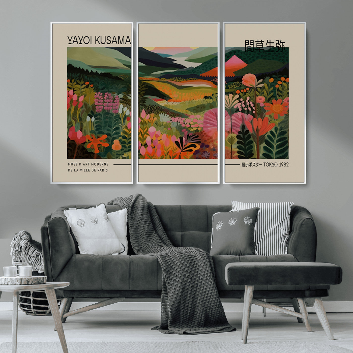 MGV-FC-48X32-3P - Yayoi Kusama Landscape Canvas Print, Vibrant Floral Mountain Art Print, Botanical Flower Nature