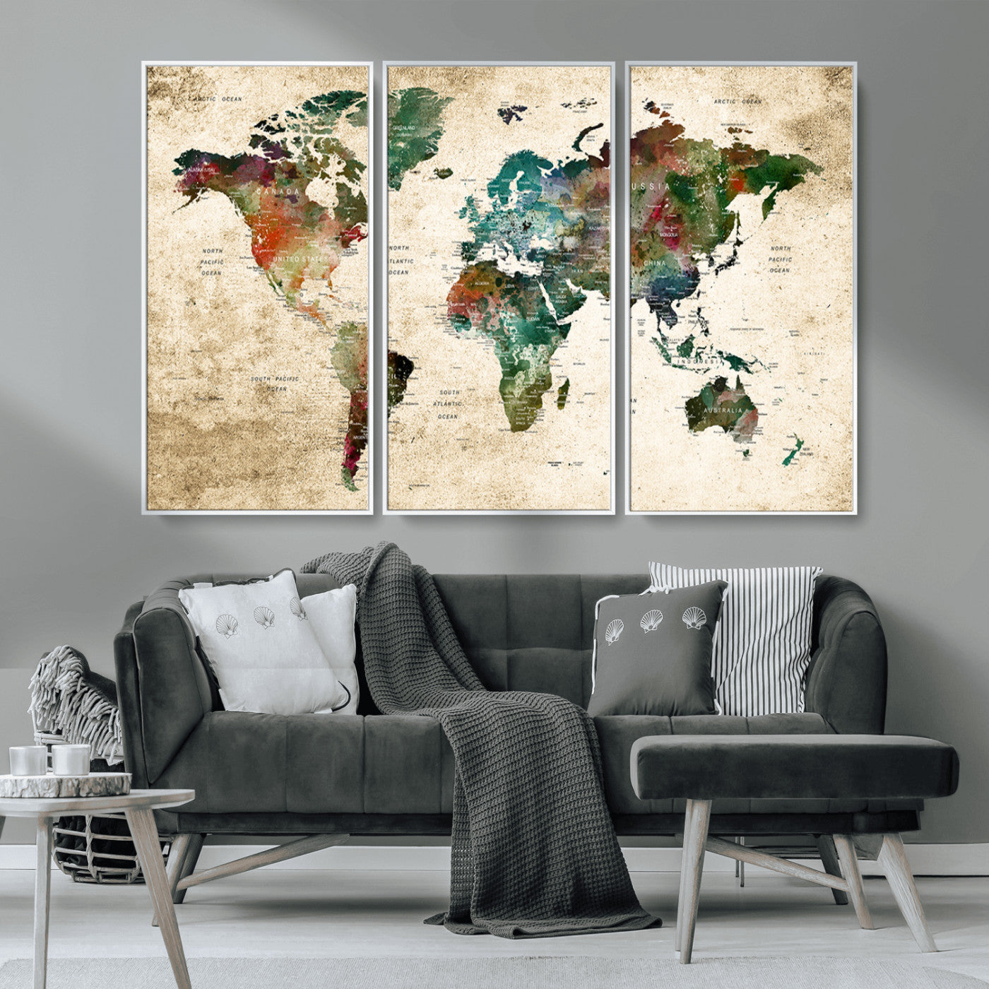 45128-MGV-CV-36X24-Push Pin World Map Canvas Print – Framed Wall Art for Couples to Track Their Travels – Anniversary Gift or Home Adventure Decor
