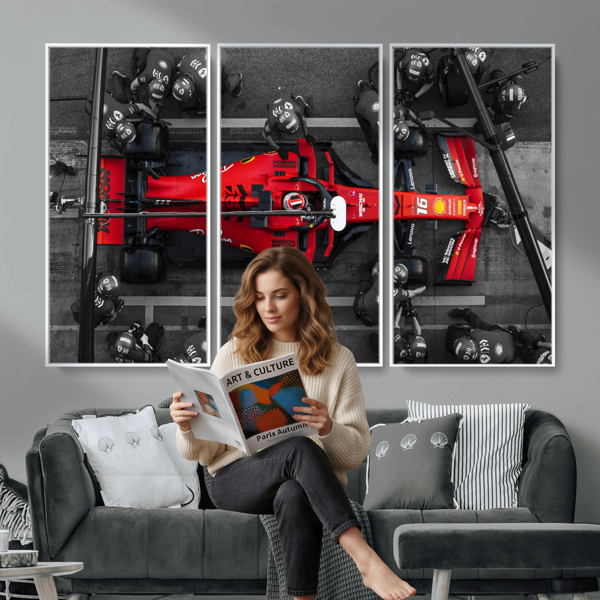 99356-MGV-CV-36X24 - Ferrari Pit Stop Canvas Wall Art | Precision and Speed