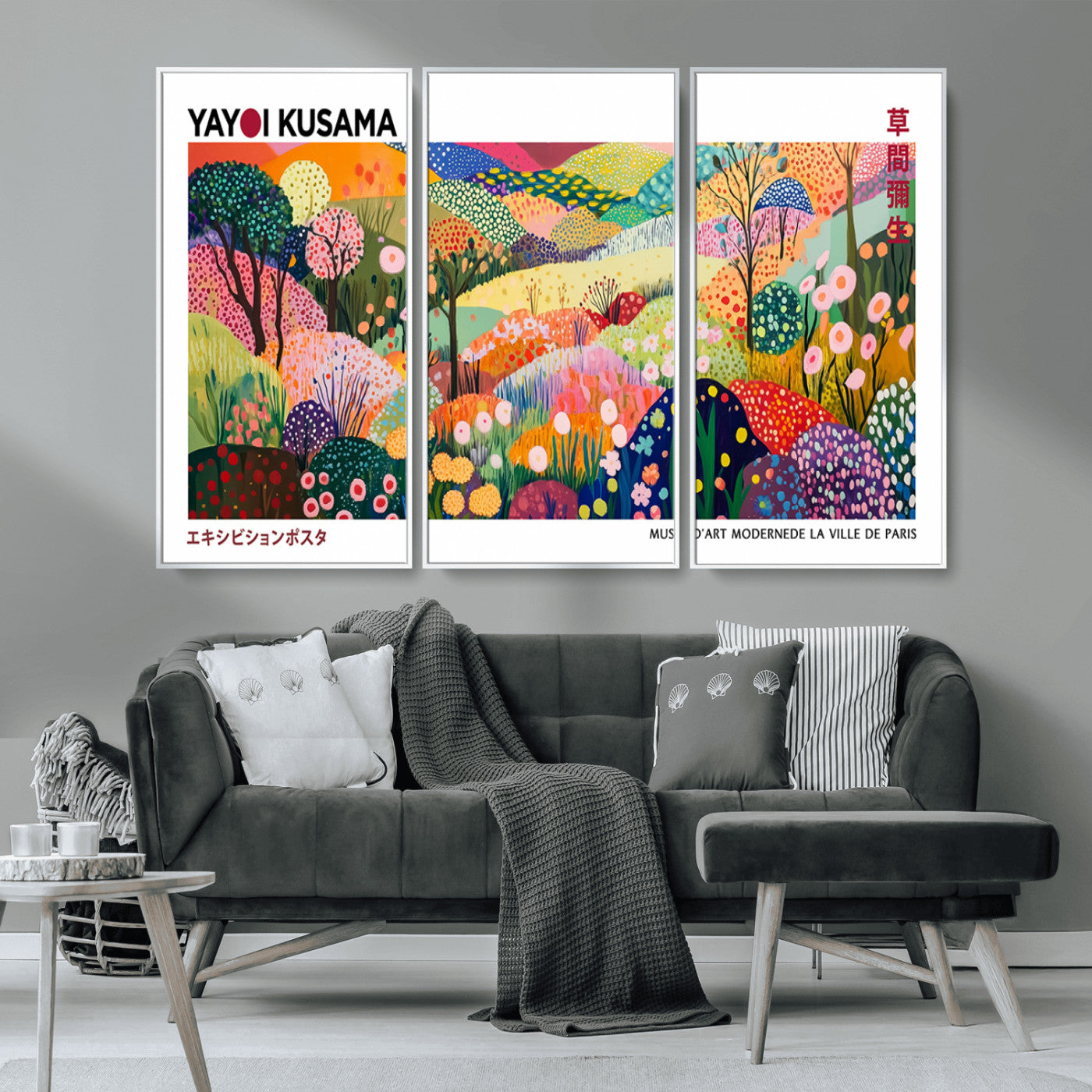 MGV-FC-48X32-3P - Framed Yayoi Kusama 1986 Wall Art Print – Japanese Wall Art Print, Wabi Sabi Yayoi Kusama Print -