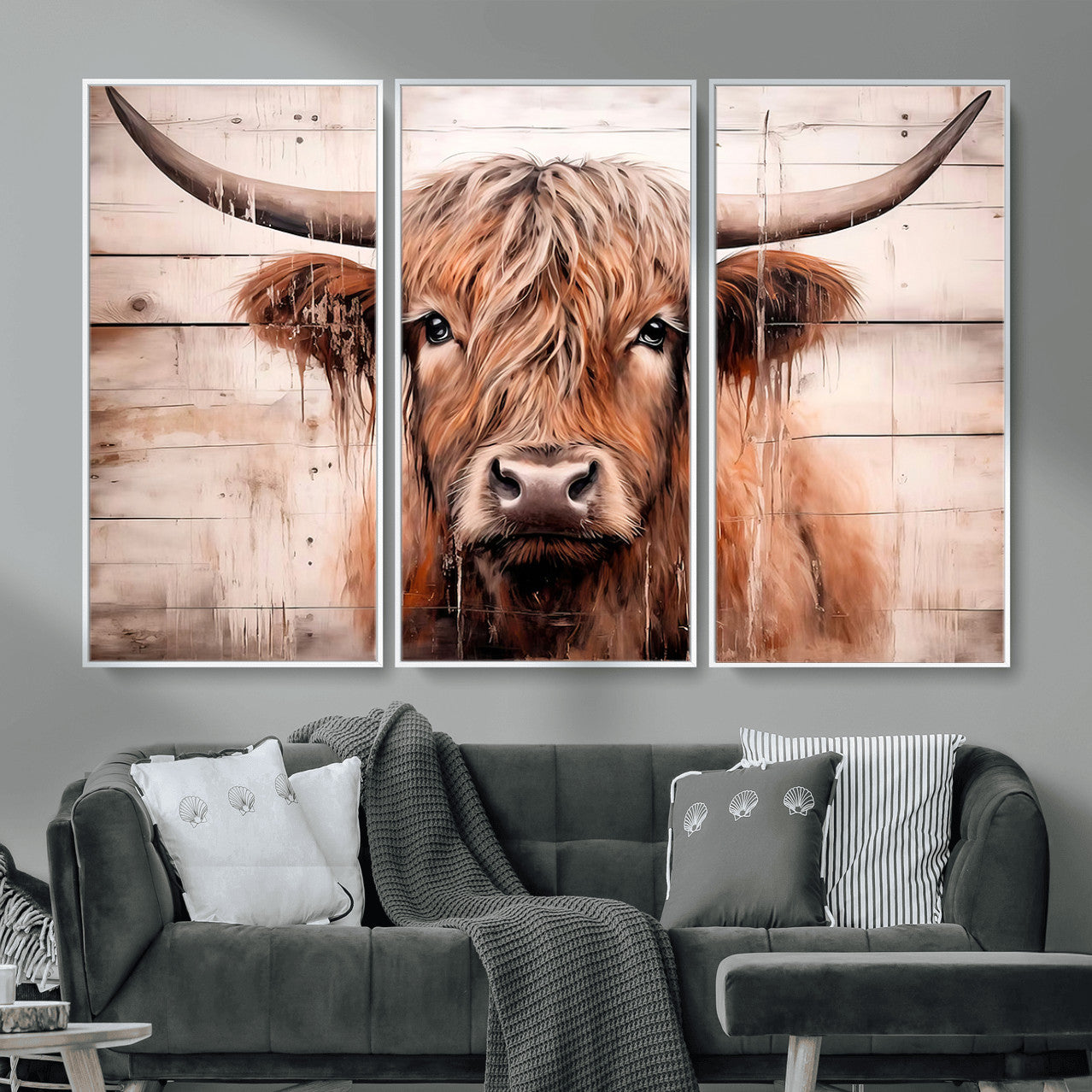 93730-MGV-CV-36X24 - Vintage Scottish Highland Cow Cattle Art Print Farmhouse Wall Art Canvas Print