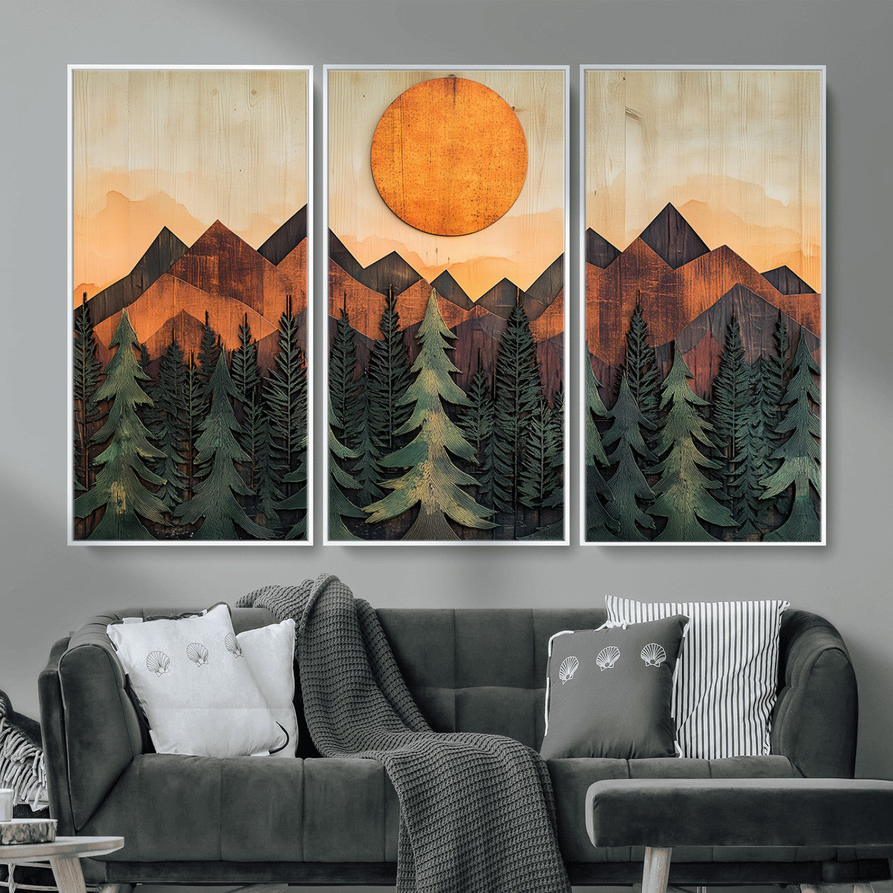 77739-MGV-CV-36X24 - Wood Style Sunset Mountain Landscape Canvas Wall Art Print - Nature Decor for Living Room, Office