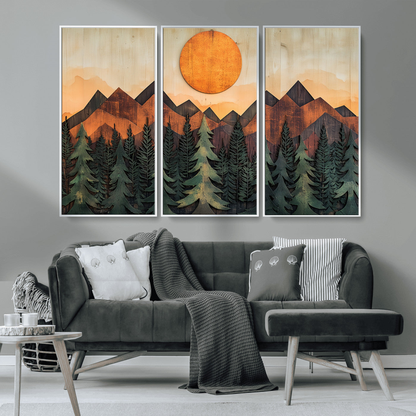 MGV-FC-48X32-3P - Sunset Mountain Landscape Canvas Wall Art Print - Nature Decor for Living Room, Office