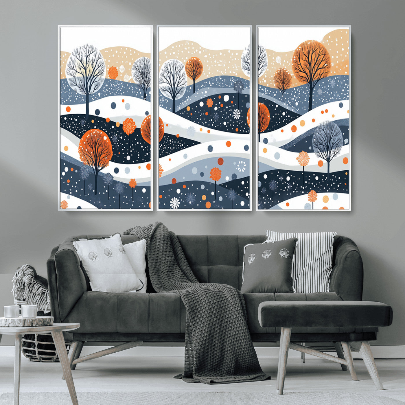 MGV-FC-48X32-3P - Abstract Winter Landscape Canvas Wall Art Print -  Large Colorful Nature Wall Decor