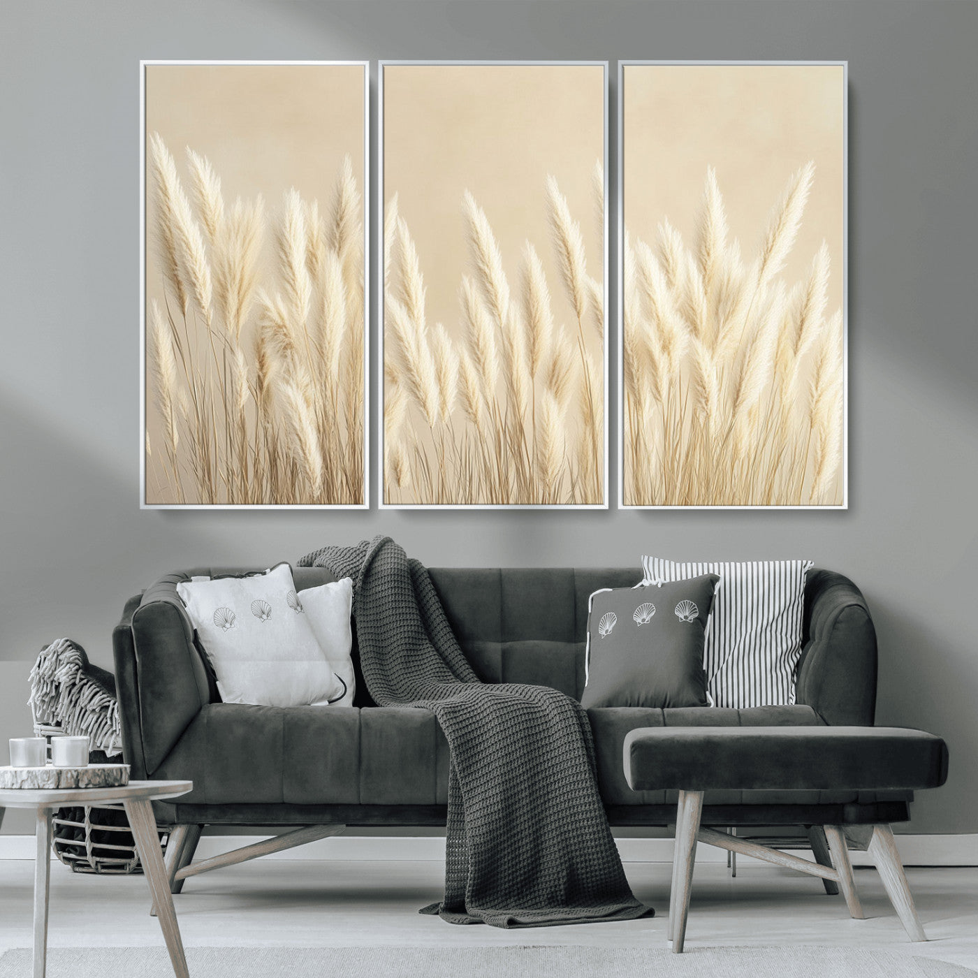 MGV-FC-48X32-3P - Grass Wall Art Print - Elegant Neutral Decor for Living Room, Boho Minimalist Artwork, Ready to Hang