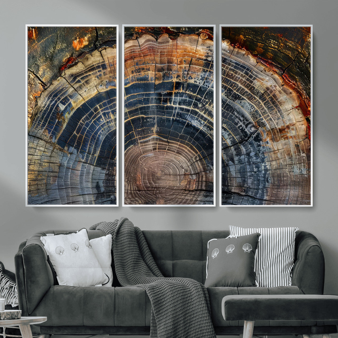 16193-MGV-CV-36X24 - Framed Wood Tree Ring Wall Art - Abstract Colorful Wood Ring Wall Decor for Minimalist Home Decor