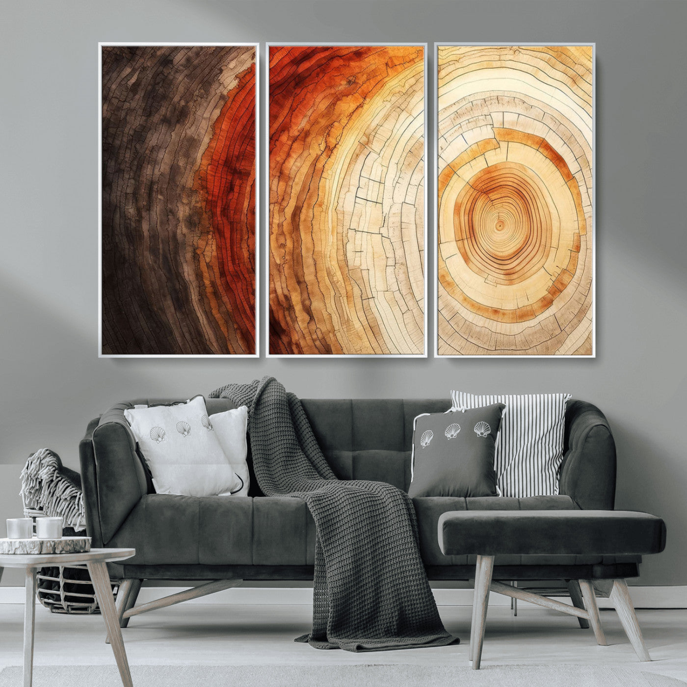 MGV-FC-48X32-3P - Tree Ring Print on Canvas Wall Art, Tree Stump Print, Wood Wall Art Living Room, Abstract Natural