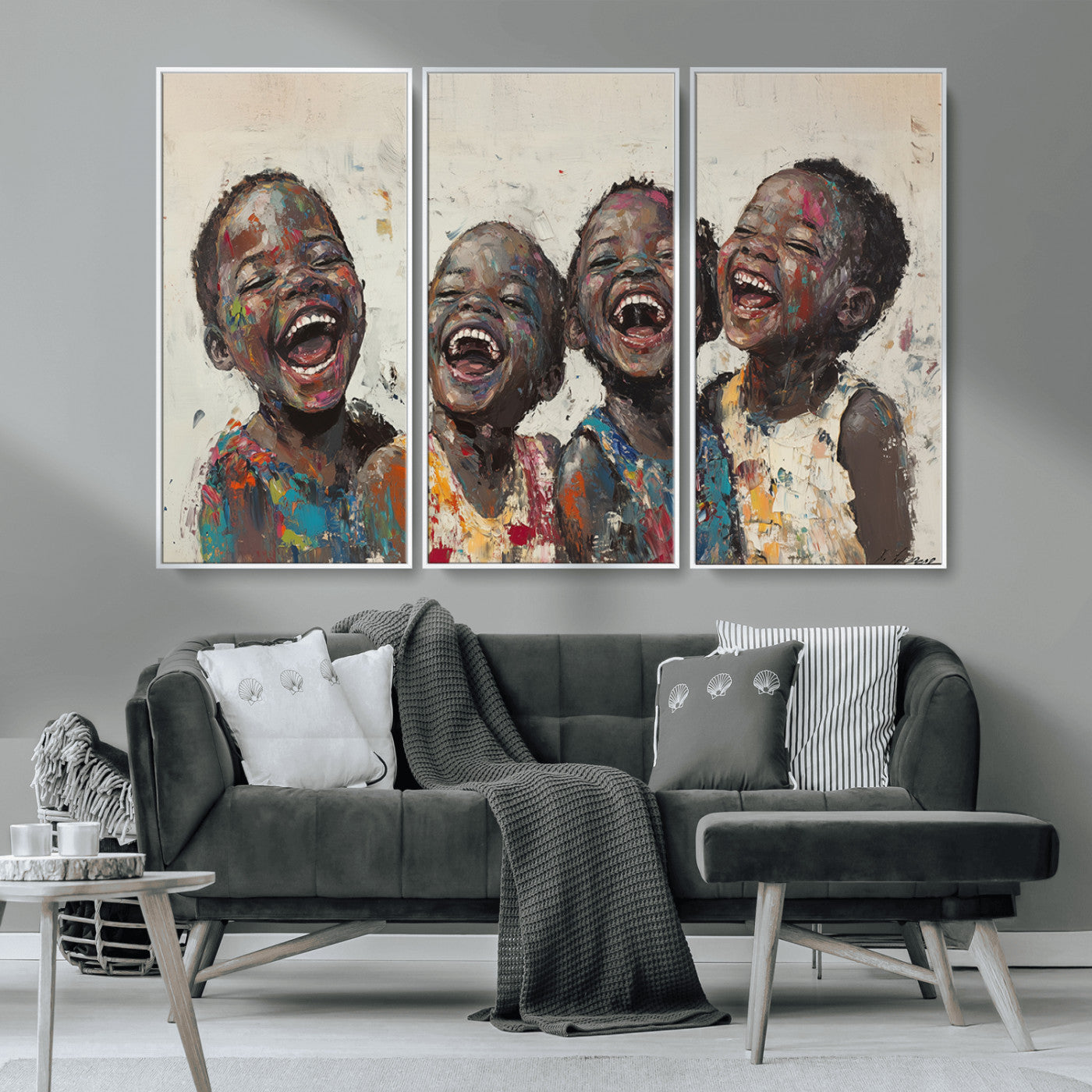 85256-MGV-CV-36X24-Shai Yossef Print - Joyful Childhood Canvas Wall Art - Expressive Impasto Painting of Laughing