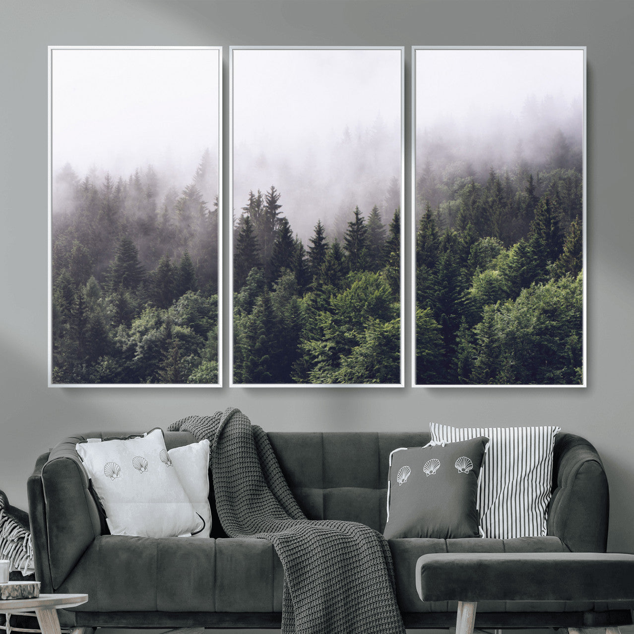 42578900-MGV-CV-36X24 - Misty Forest Canvas Wall Art – Serene Triptych Nature Print – Woodland Landscape Decor for Living