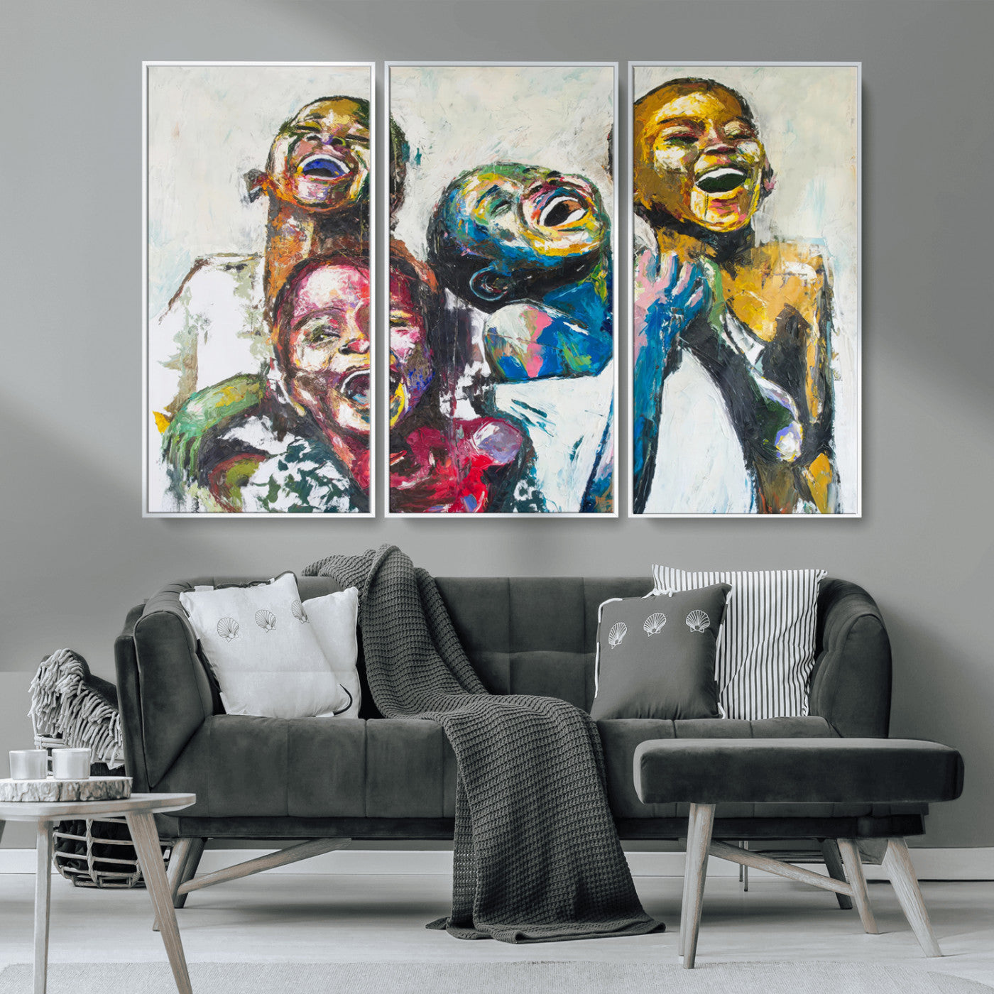 MGV-FC-48X32-3P - Shai Yossef Style Canvas Art - Joyful African Black Kids Impasto Painting with Vibrant Brushstrokes,