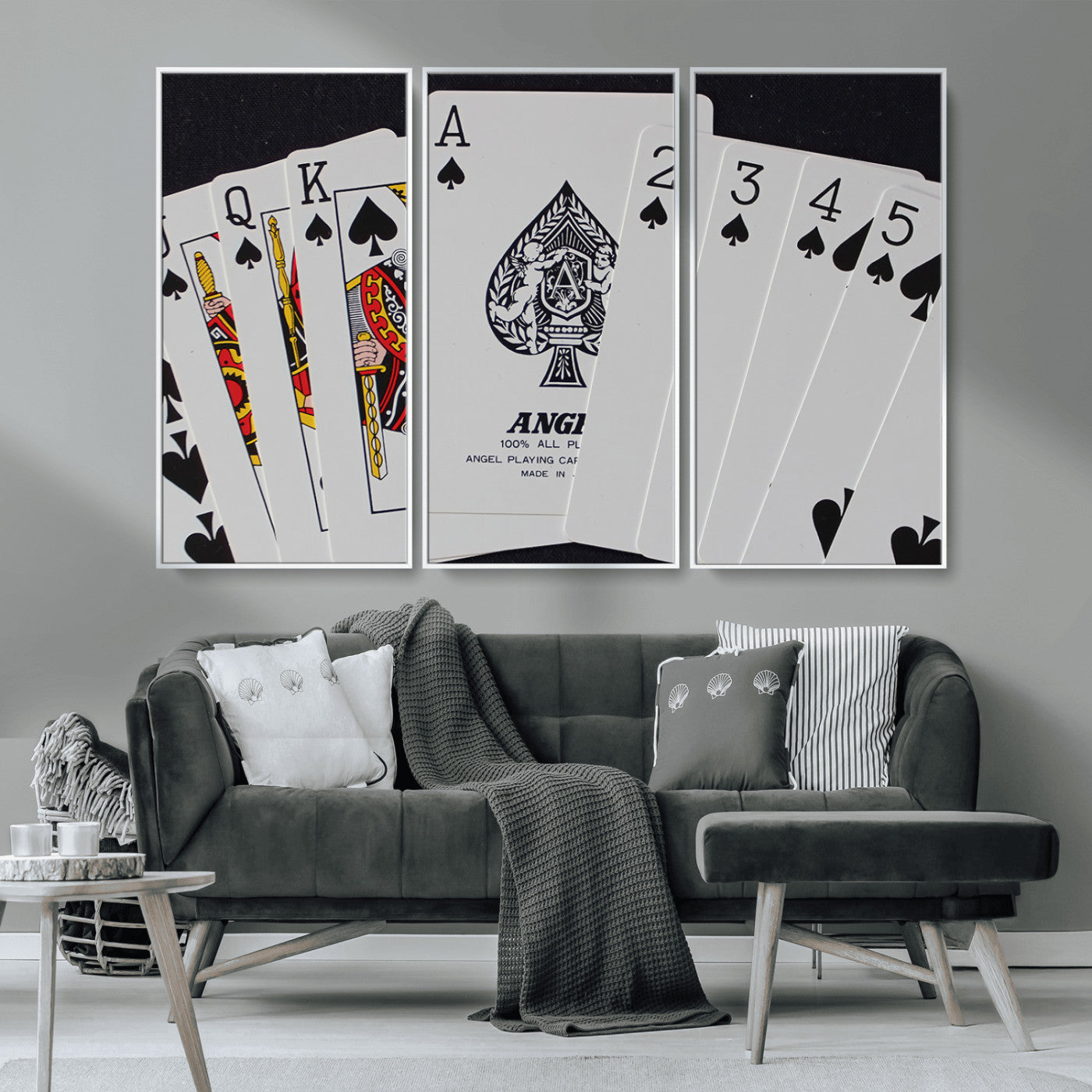 MGV-FC-48X32-3P - Poker Wall Art - Playing Cards Canvas Wall Art Print - Ace of Spades and Royal Flush Design, Perfect