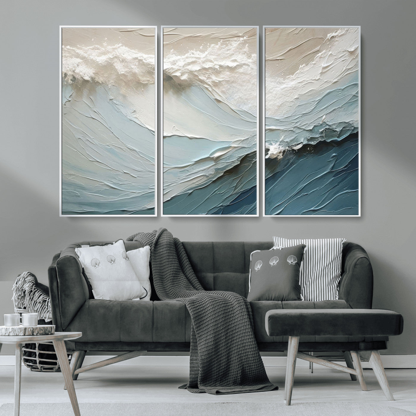 MGV-FC-48X32-3P - Waves Abstract Wall Art Print, Modern Framed Abstract Canvas Print, Abstract Painting for Living