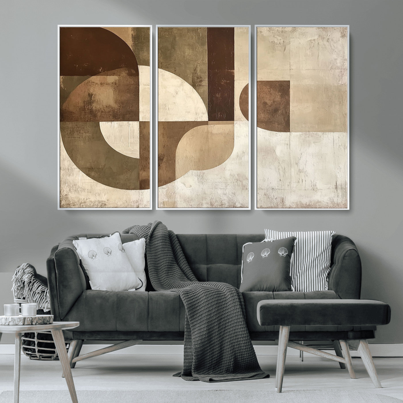 MGV-FC-48X32-3P - Wabi Sabi Geometric Wall Art | Abstract Modern Minimalist Canvas Print with Neutral Mid Century Art