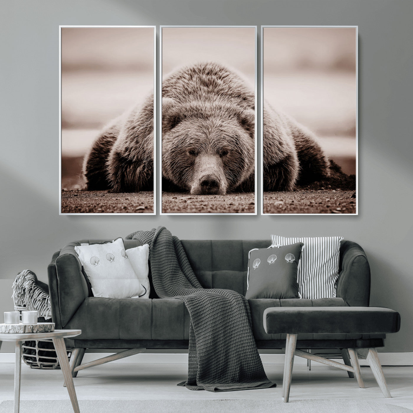 MGV-FC-48X32-3P - Grizzly Bear Wall Art Print - Bear Canvas Wall Art - Rustic Bear Portrait Canvas Print for Cabin Wall Decor and Nature-Inspired Spaces