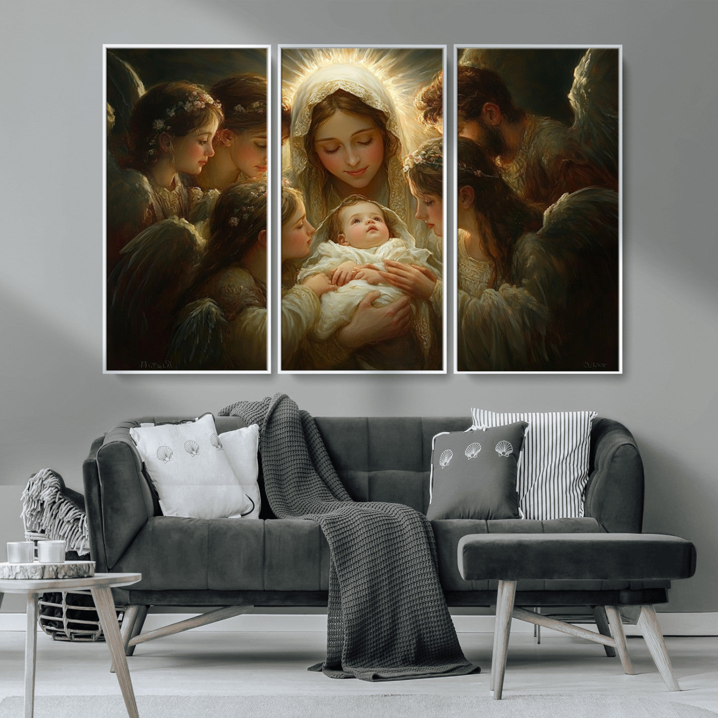 MGV-FC-48X32-3P - Mary Jesus Canvas Wall Art Print - Madonna and Child with Apostles Art Print - Classic Christian