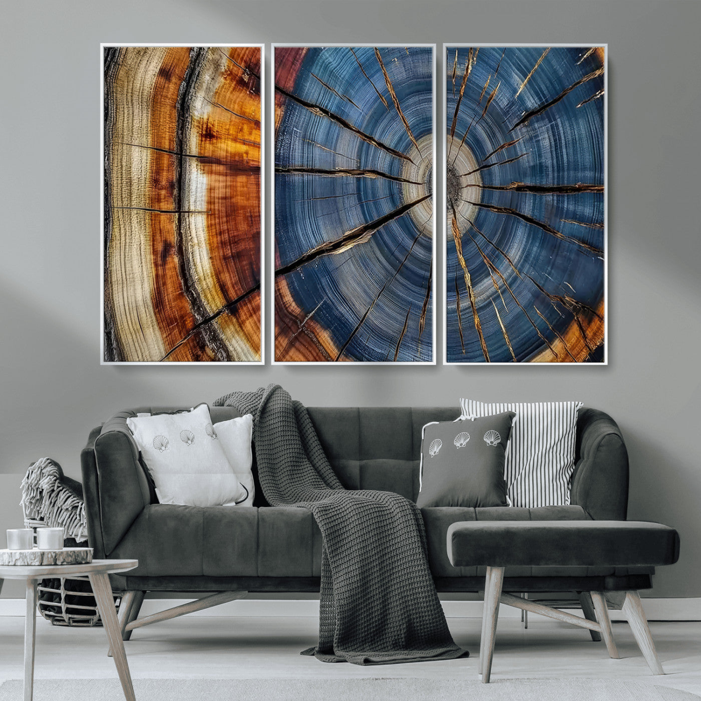 MGV-FC-48X32-3P - Abstract Tree Rings Canvas Wall Art - Wood Grain Canvas Print - Nature-Inspired Modern Wood Grain