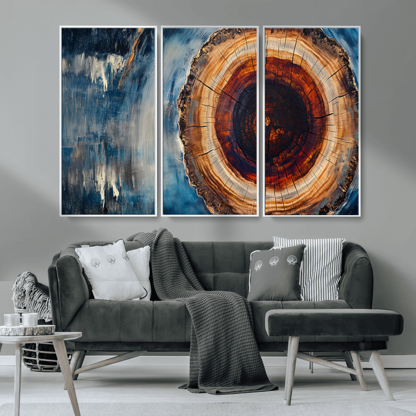 MGV-FC-48X32-3P - Abstract Tree Rings Wall Art Canvas Print - Wood Grain Rings Canvas Print - Nature Woodland Wall