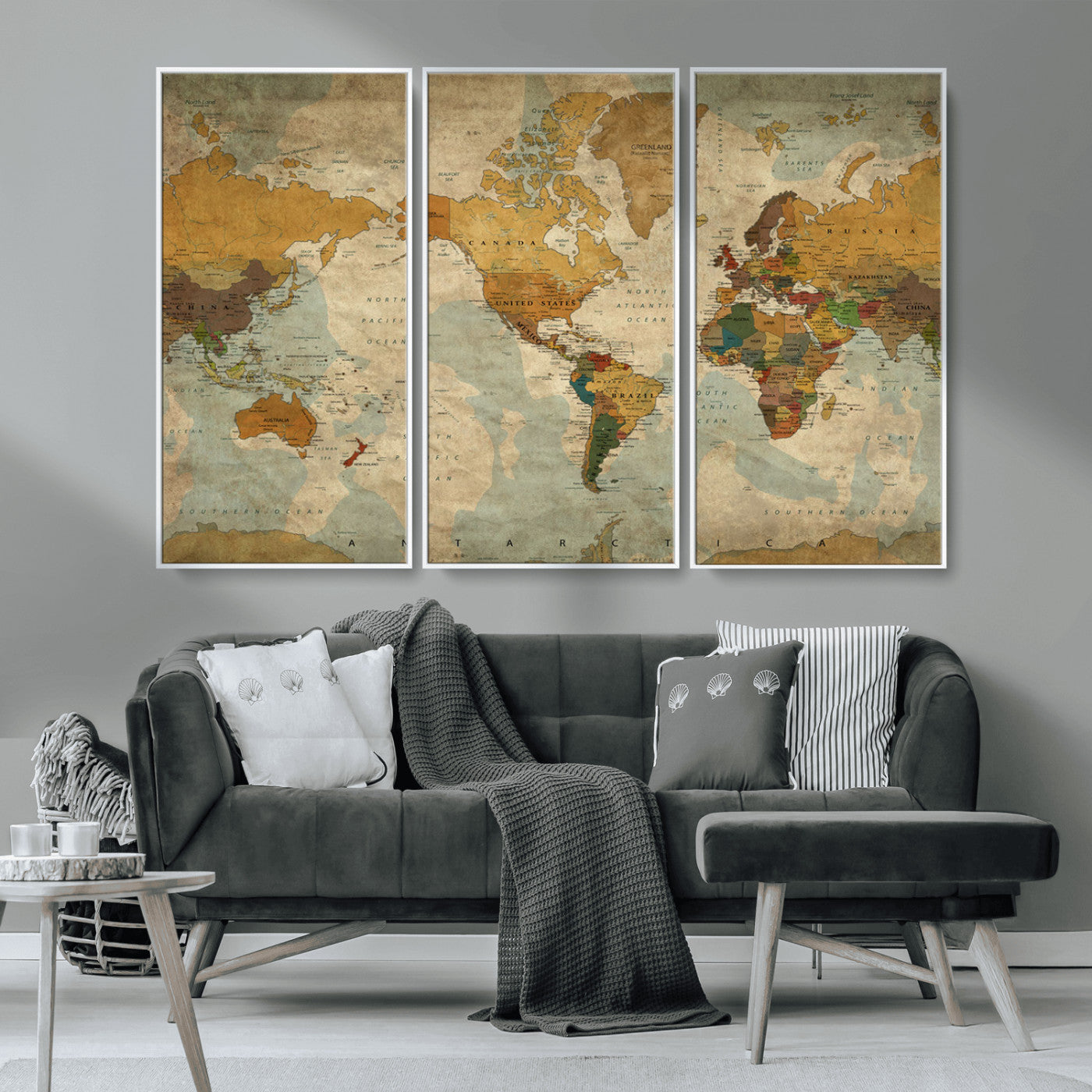 MGV-FC-48X32-3P - Push Pin World Map Canvas Print – Framed Wall Art for Couples to Track Their Travels – Anniversary