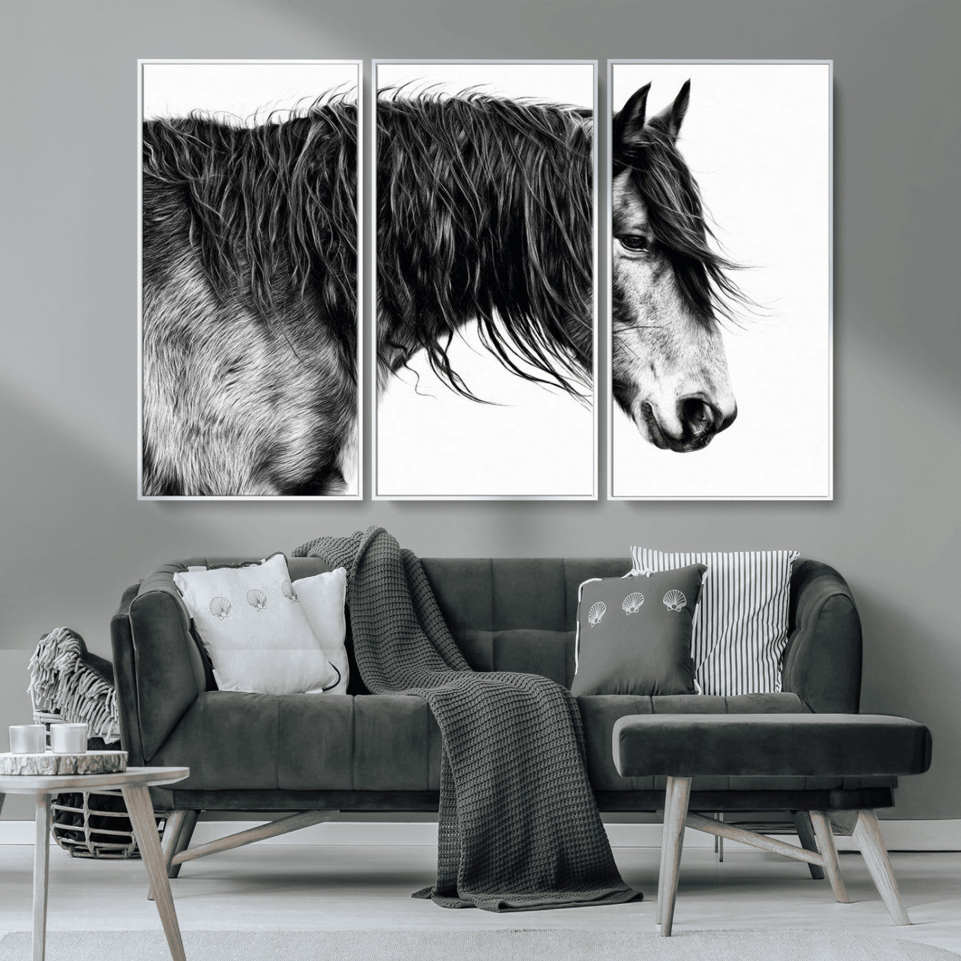 MGV-FC-48X32-3P - Black Horse Wall Art Canvas Print for Farmhouse Decor and Woodland Decoration