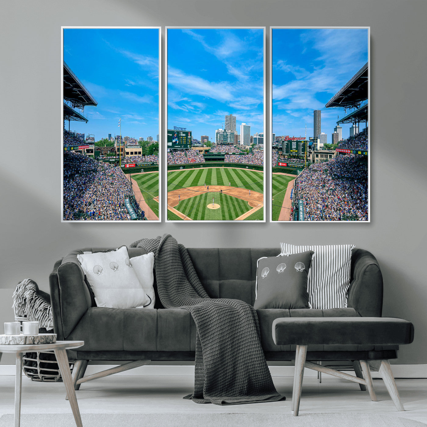 MGV-FC-48X32-3P - Wrigley Field Chicago Cubs Panoramic Art Multi Piece Canvas - Iconic Baseball Stadium Print for