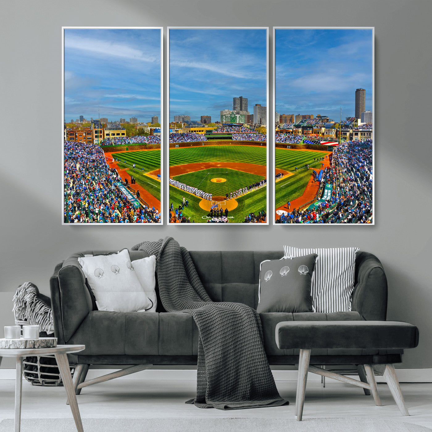 MGV-FC-48X32-3P - Wrigley Field Chicago Cubs Panoramic Multi Piece Canvas Wall Art - Iconic Baseball Stadium Canvas