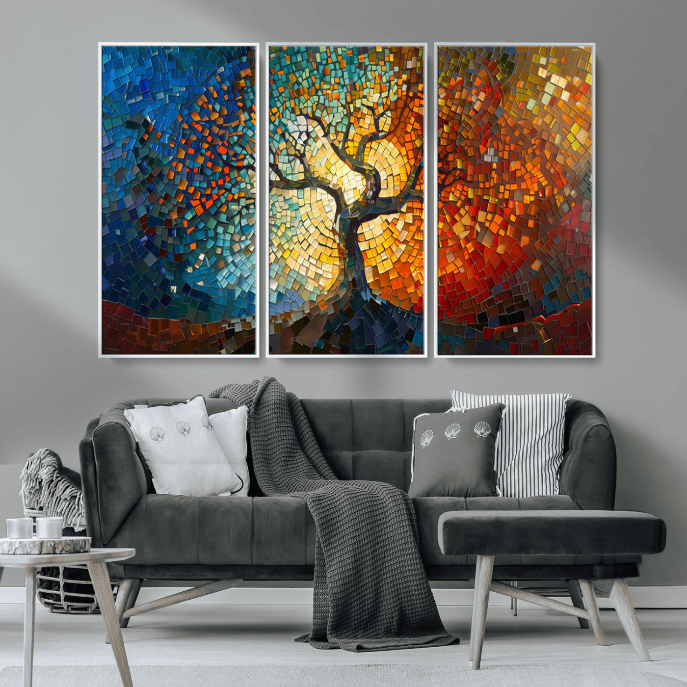 MGV-FC-48X32-3P - Yggdrasil Tree of Life Mosaic Stained Glass Wall Art Canvas, Yggdrasil Tree of Life Mosaic Canvas