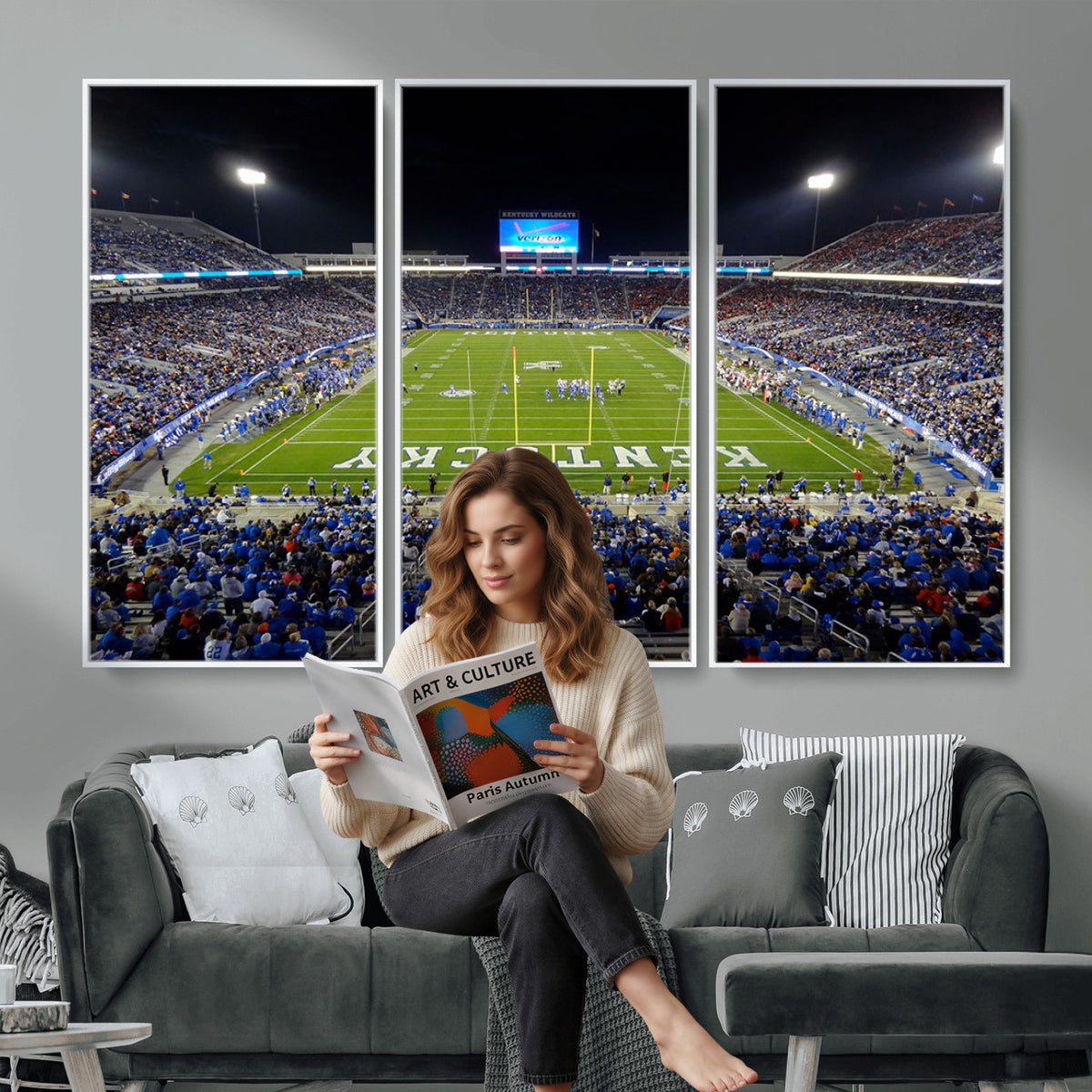 14304-MGV-CV-36X24 - Kroger Field Canvas Wall Art, Kentucky Stadium Wall Art, Framed and Ready to Hang