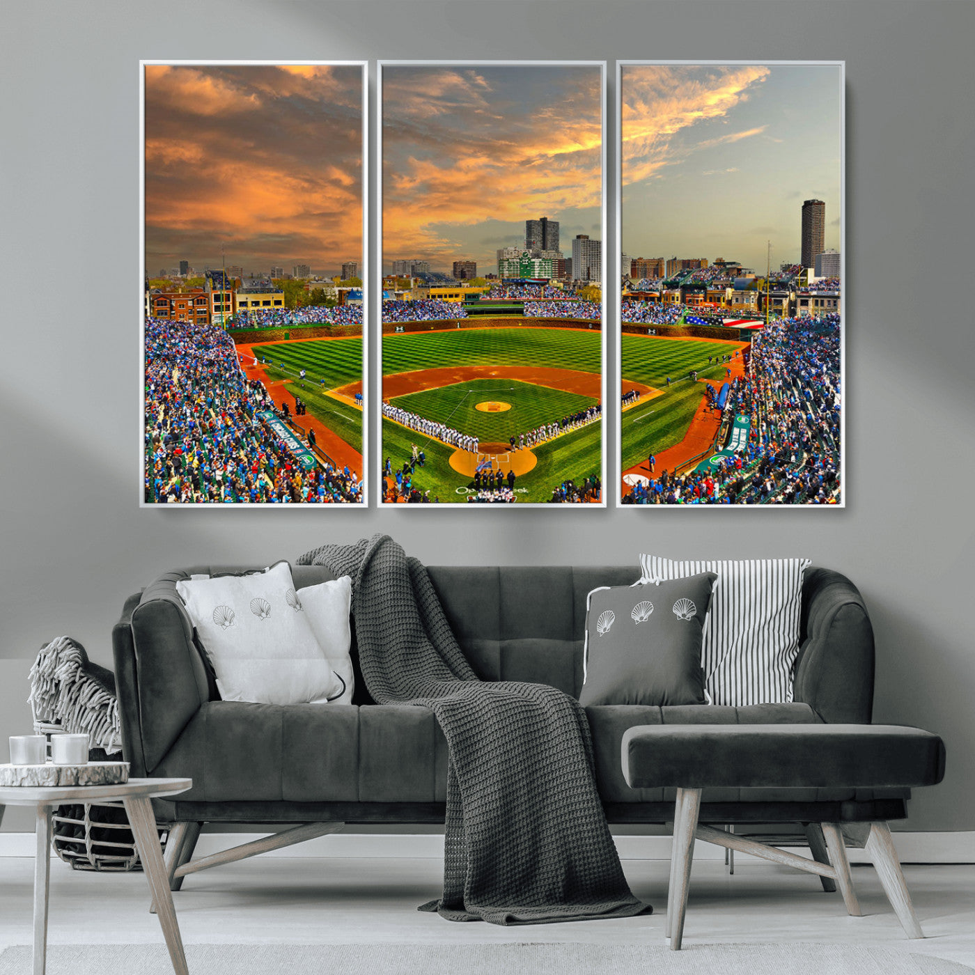 MGV-FC-48X32-3P - Chicago Wrigley Field Canvas Wall Art - Iconic Baseball Stadium Art Print - Wrigley Field Chicago