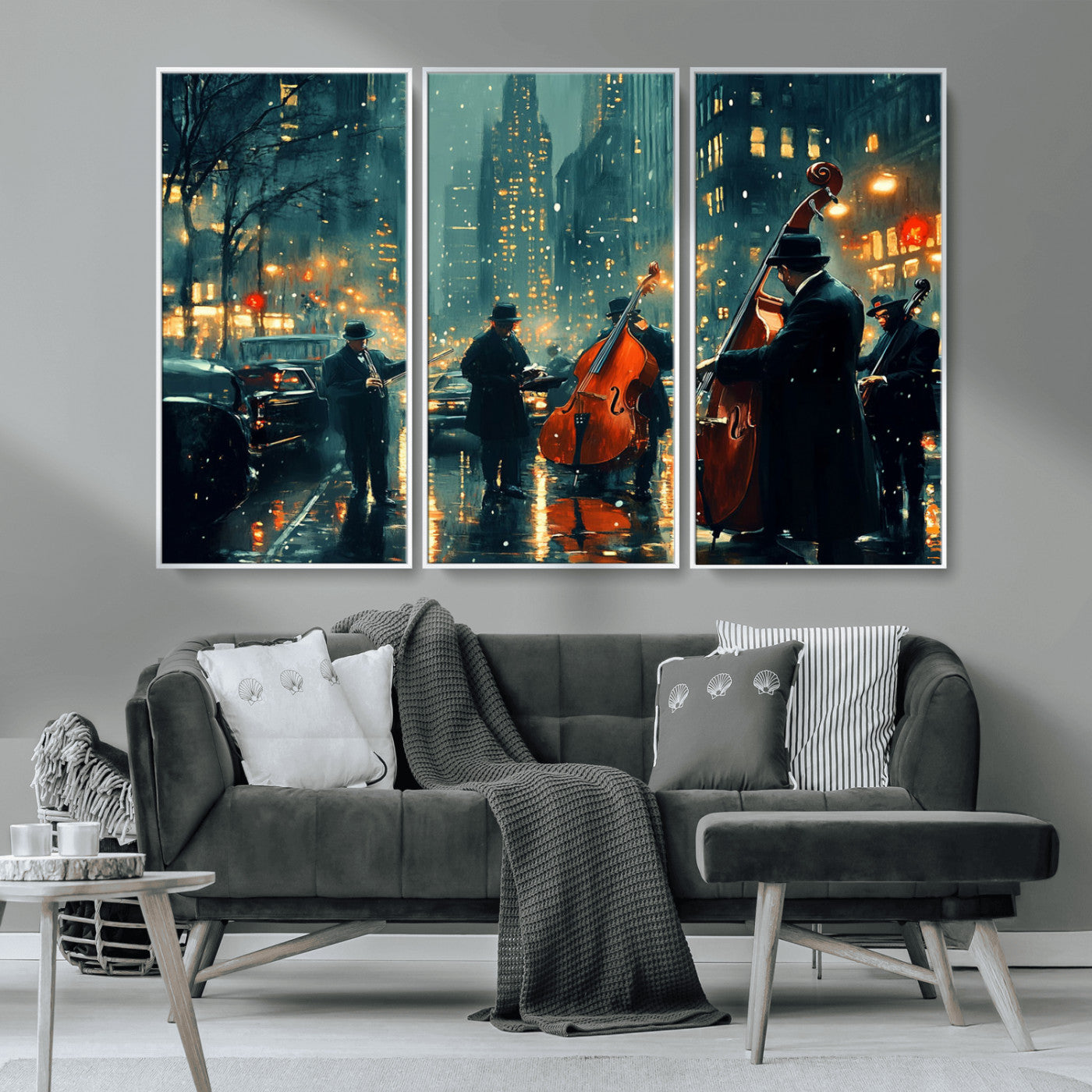 MGV-FC-48X32-3P - African American Jazz Art Print - Framed Abstract Music Canvas - Colorful Instrument Poster for