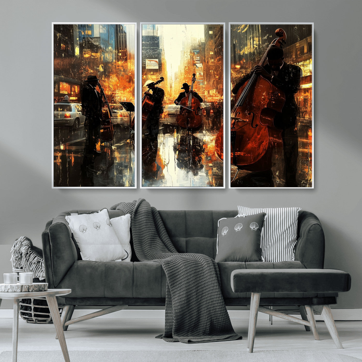 MGV-FC-48X32-3P - African American Abstract Jazz Wall Art - Framed Abstract Music Canvas - Colorful Instrument Canvsa