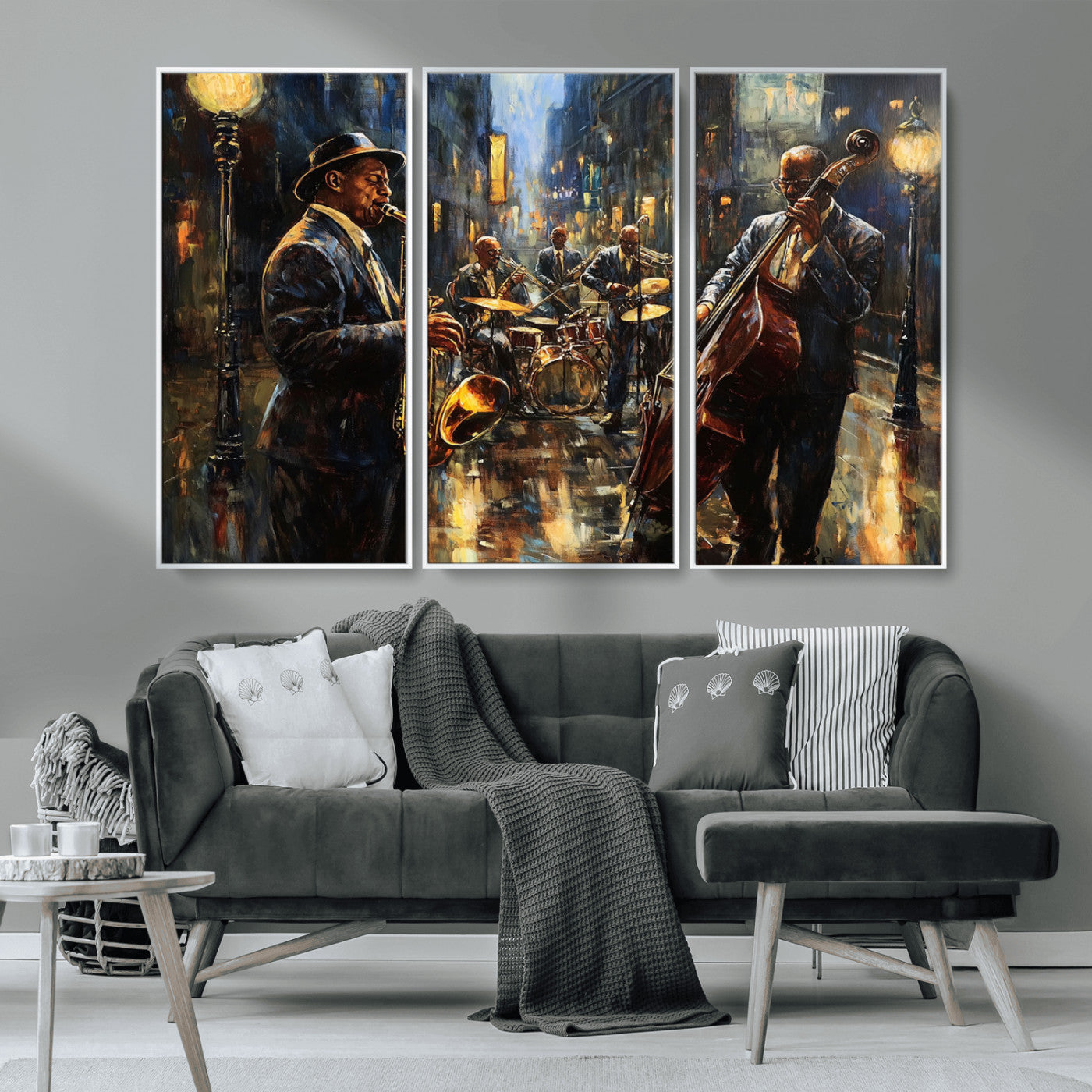 MGV-FC-48X32-3P - Jazz Canvas Wall Art Print - Abstract African American Music Art - Framed Posters for Living Room or