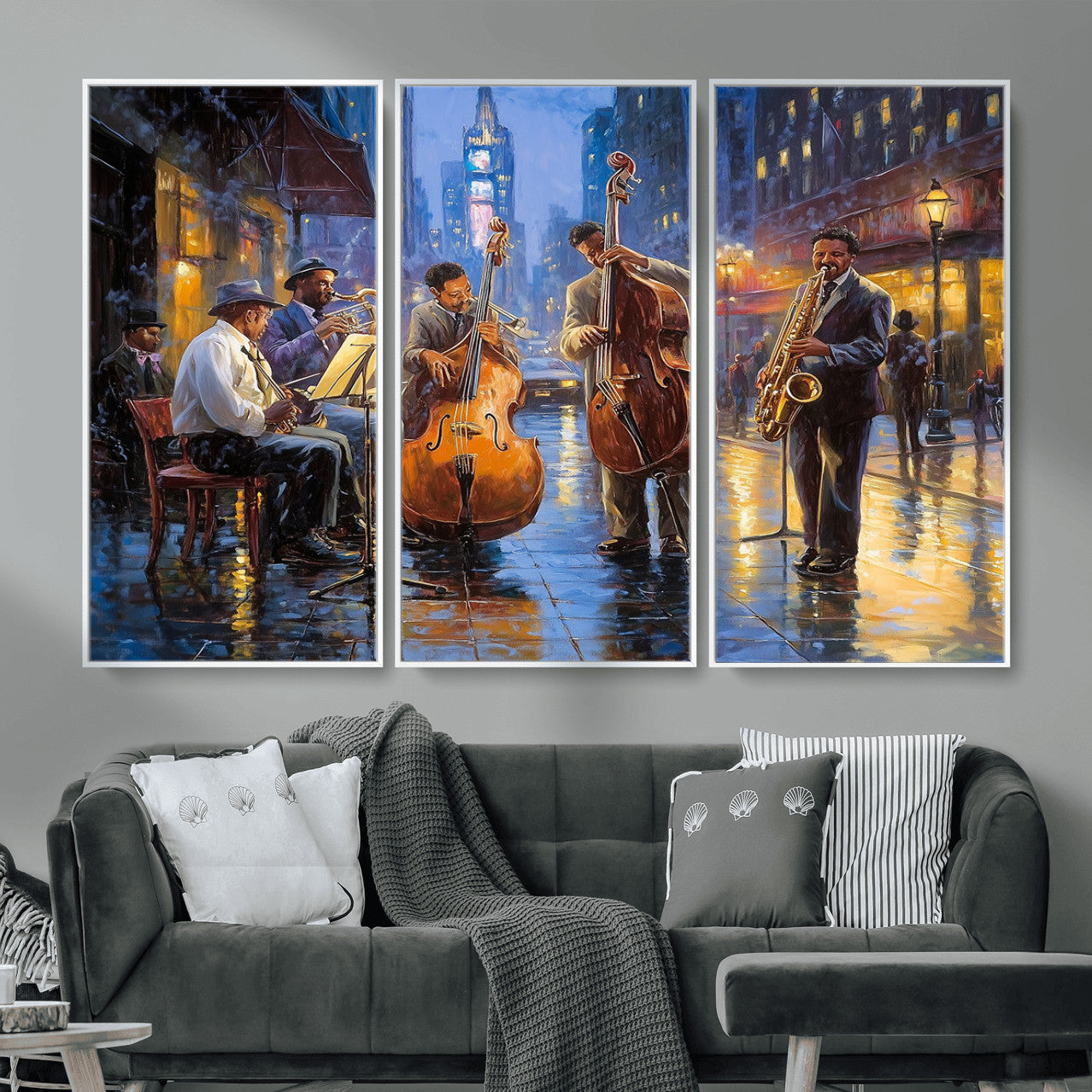 58694-MGV-FC-48X32-3P - Colorful Jazz Wall Art - African American Music Canvas Print - Framed Abstract Music Poster for Home