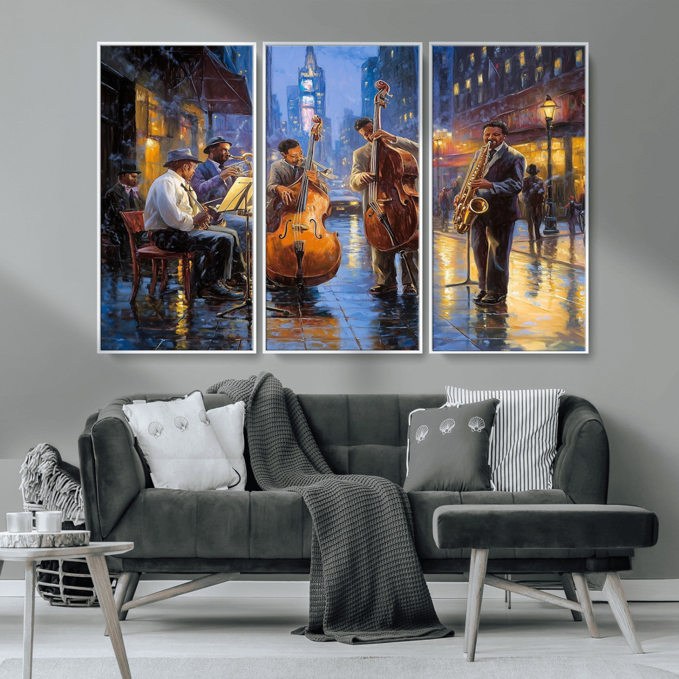 MGV-FC-48X32-3P - Colorful Jazz Wall Art - African American Music Canvas Print - Framed Abstract Music Poster for Home