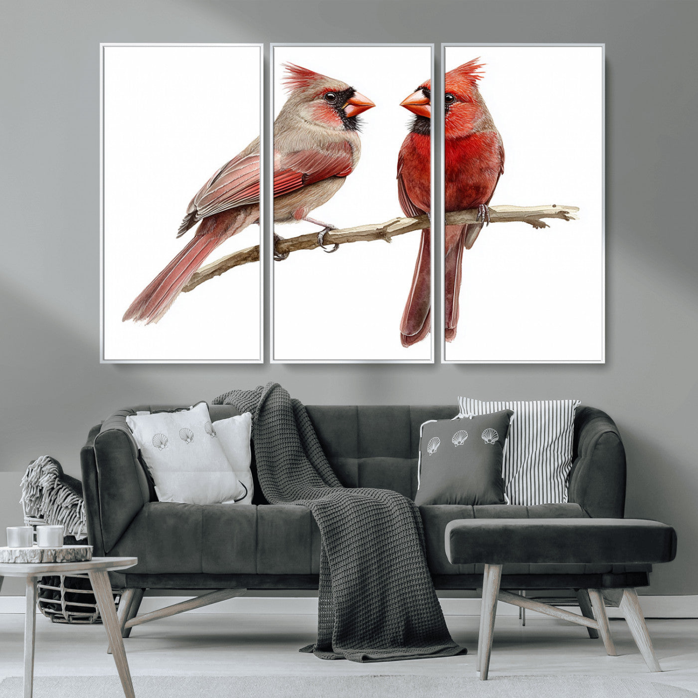 MGV-FC-48X32-3P - Cardinal Bird Canvas Wall Art - Male and Female Cardinal Print - Abstract Bird Wall Decor for Home -