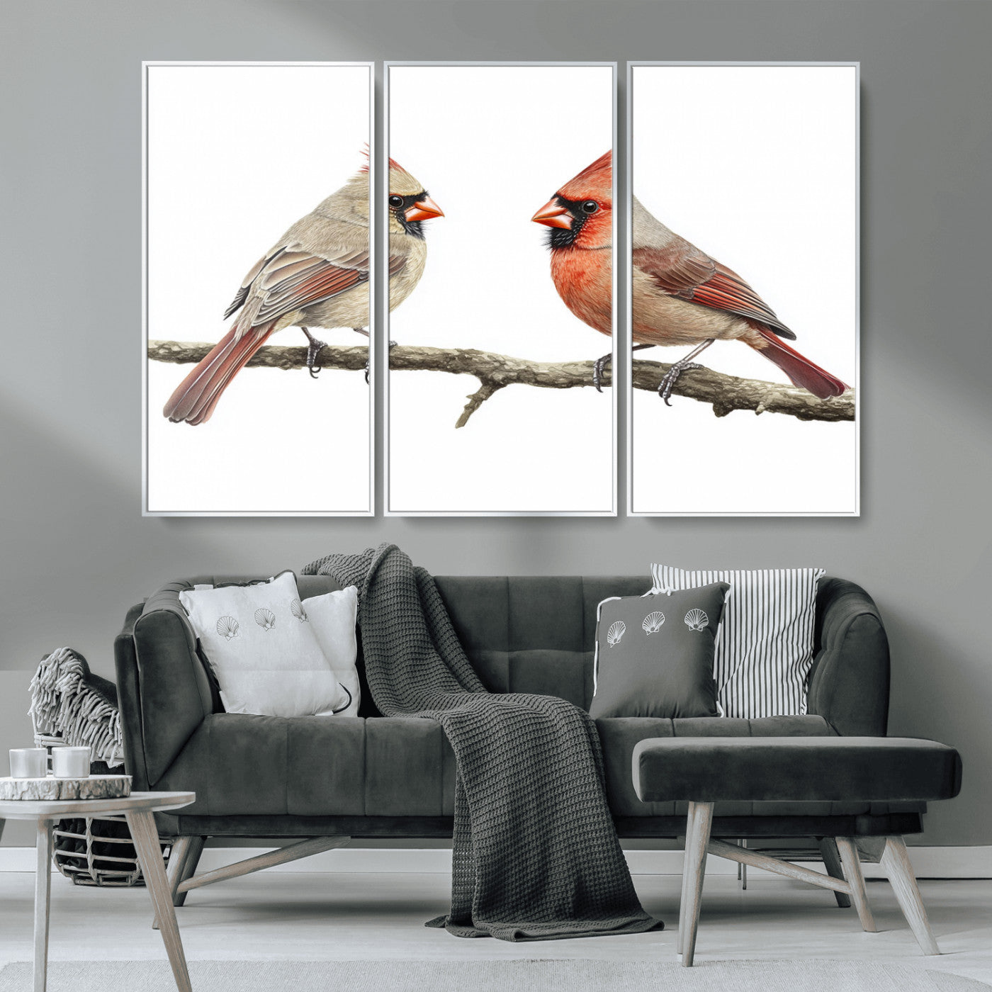 MGV-FC-48X32-3P - Cardinal Canvas Wall Art - Male and Female Cardinal Print - Nature-Inspired Bird Wall Decor for Home