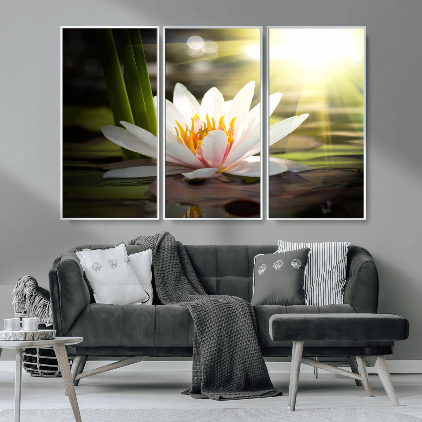 MGV-FC-48X32-3P - Lotus Flower Wall Art Canvas Print, Water Lily Large Wall Art Canvas Print