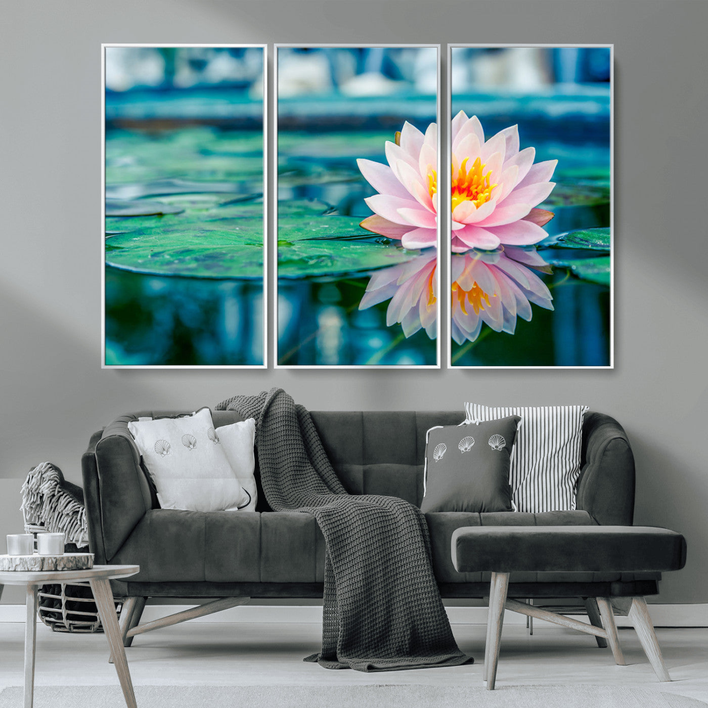 MGV-FC-48X32-3P - Lotus Flower Wall Art Canvas Print, Water Lily Large Wall Art Canvas Print for Yoga Room Decor,