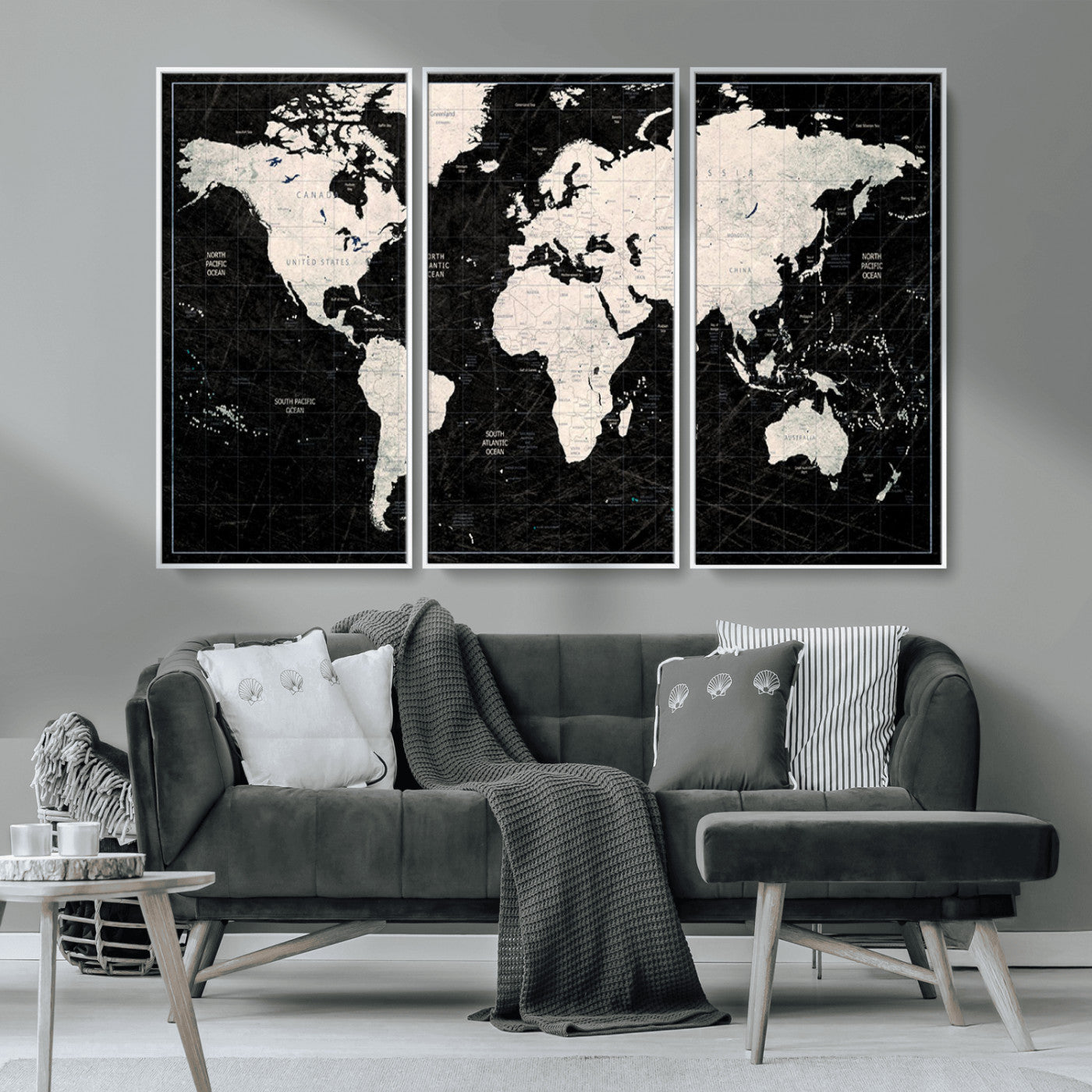 MGV-FC-48X32-3P - Push Pin World Map Canvas Print – Framed Wall Art for Couples to Track Their Travels – Anniversary