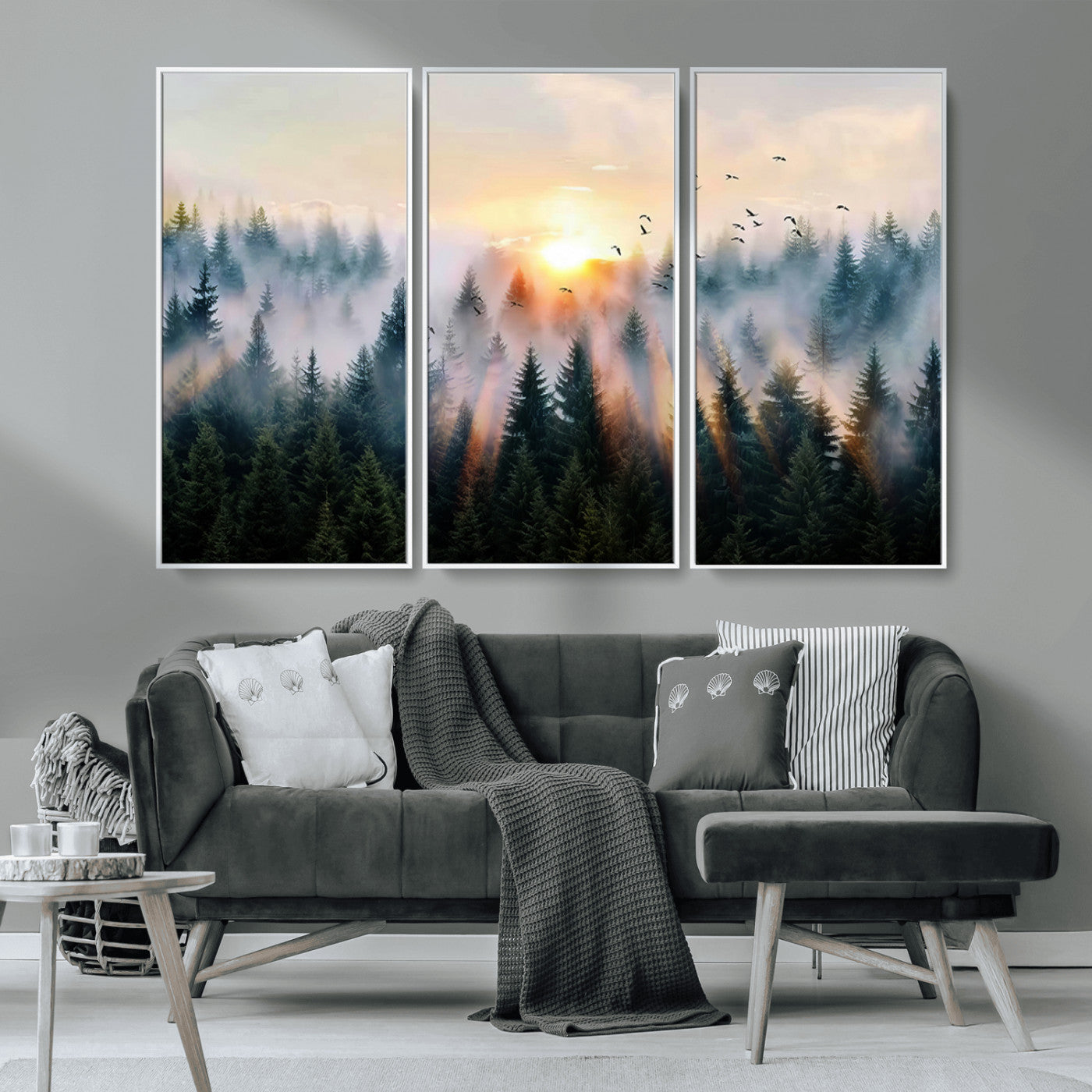 MGV-FC-48X32-3P - Abstract Forest Wall Art - Serene Nature Canvas Print with Misty Forest Design for Modern Home or