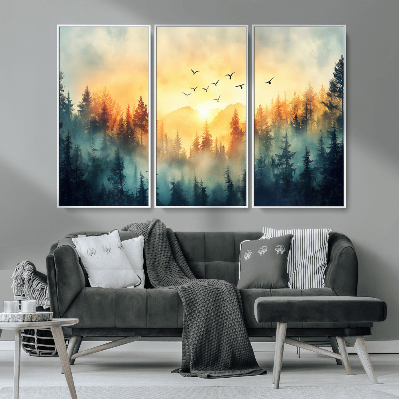 MGV-FC-48X32-3P - Abstract Forest Wall Art Print- Serene Nature Canvas Print with Misty Forest Design for Modern Home