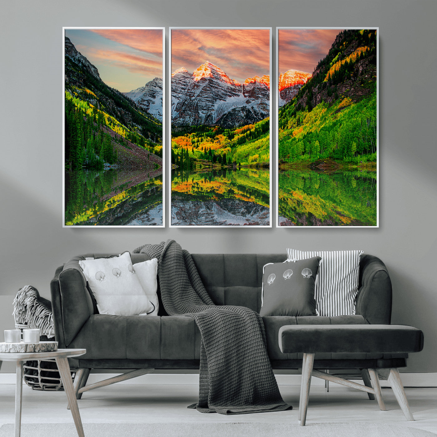 MGV-FC-48X32-3P - Maroon Bells Lake Wall Art Canvas Print – Majestic Colorado Mountain Landscape, Autumn Reflection,